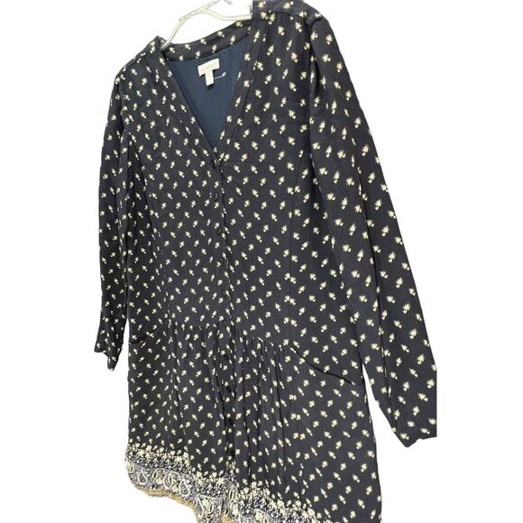 Garnet Hill Dress Womens XS Blue Floral Crepe Drop Waist Buttons Cottage Boho - Picture 4 of 16